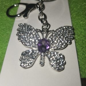 Isabella Glittering Crystal Butterfly Purple Center Crystal Bag Charm / Keychain